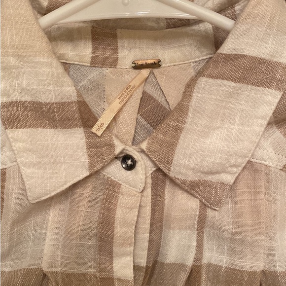 Free people Cream Plaid Button down Shirt S - Picture 3 of 3